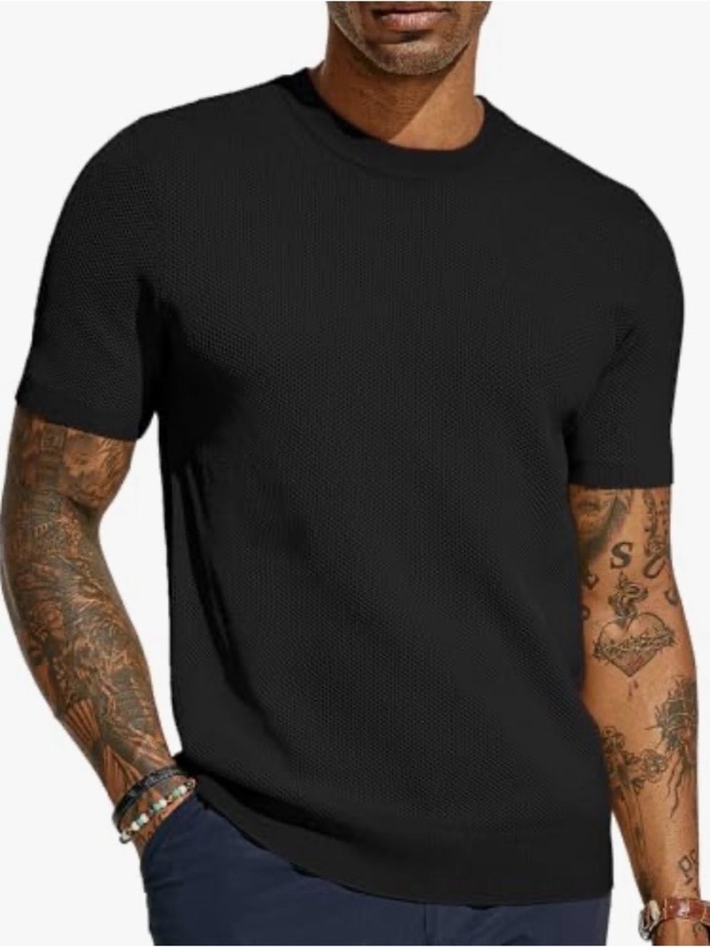 PJ Paul Jones Cable Knit Short Sleeve Tshirt Casual Textured Shirt Crewneck Tee